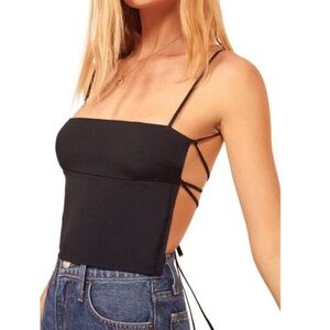 NWOT Reformation Tie Back Linen Apron Top in Black Size Small